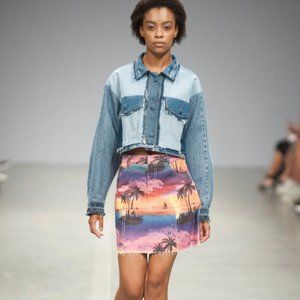 Ksenia Schneider Runway denim palm skirt size S